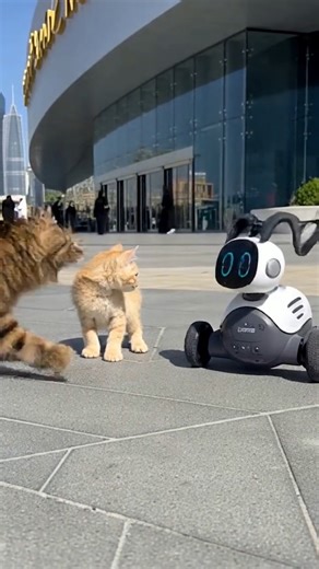 Mother Cat Protects Her Kitten From a Playful Robot | Dubai 2055 Vibes #shorts #viralshorts