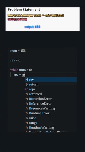 Reverse integer without using string python ✨ #shorts #youtubeshorts #basic #coding #programming
