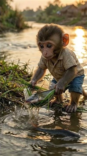 Brave Monkey Saves Catfish from Crows 🐒🐟 | Emotional Wildlife Rescue Story