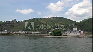 Village of Kaub skyline with castle Pfalzgrafenstein, Unesco world heritage site - time lapse