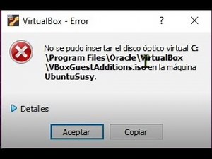 Solución al error al insertar el disco óptico en VIRTUALBOX