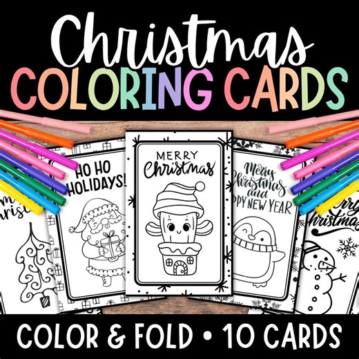 Christmas Coloring Cards, Printable Greeting - Etsy