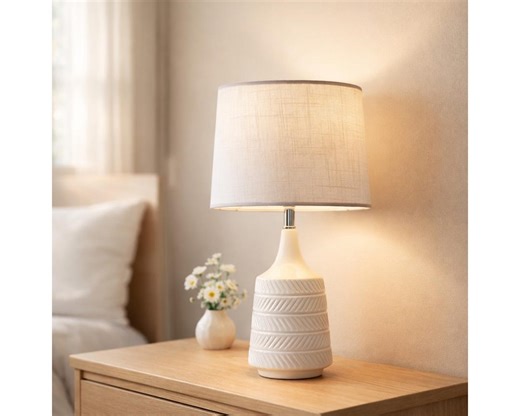 White Ceramic Table Lamps Set, Modern Farmhouse Bedside Lighting - Etsy