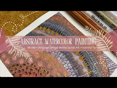 Relaxing Abstract Mixed Media Spiral Art in Earthy Tones | Watercolor, Markers & Gold Details