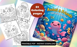 Axolotl Coloring Book – Under the Sea Kids Activity, 51 Pages (printable PDF) - Etsy