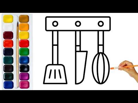 How to draw Kitchen Tools | Drawing and Coloring | Watercolor Painting for kids