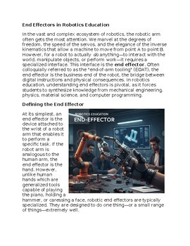 End Effectors in Robotics Education - Reading Passage and x 10 Questions