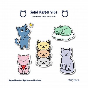 Pastel Solid Color Cat Stickers PNG, Colorful Kitten, Goodnotes Planner Stickers, High Resolution Clipart - Etsy