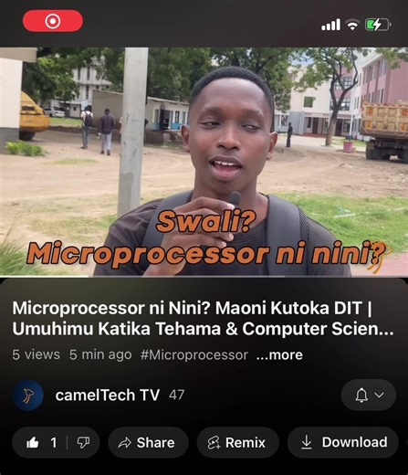 🧠💻 “Unajua Microprocessor ni nini? Chunguza na jifunze na Campus Tehama! 🎓 Wanafunzi wa Chuo cha Teknolojia (DIT) wanajibu! Full video YouTube — link kwenye bio! 👇 #CampusTehama @cameltech.tv” #Microprocessor, #CampusTehama, #DIT, #Tehama, #ChuoChaTeknolojia, #DarEsSalaam, #TechInTanzania, #DigitalVijana, #TanzaniaTech, #UniversityLife, #DITCampus, #ElimuKwanza, #LearnTech, #SwahiliTech, #TechTalks, #VijanaNaTech, #ComputerScienceTZ, #Electronics, #EngineeringStudents, #FYP, #TanzaniaTikTok,