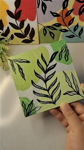 Mini Leaf Painting on Canvas 🌿🎨 | Easy Aesthetic Art #Shorts