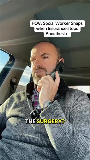 Aaron Matthew Laxton on Instagram: "POV: Aaron the Social Worker makes the call when insurance stops anesthesia. “This is Aaron the Social Worker, and I’m calling because your system says the anesthesia time expired.” The surgery didn’t suddenly become optional. The patient didn’t consent to waking up mid-procedure. And anesthesia doesn’t shut off because a timer hits zero. But according to insurance, the approved minutes were used— so the surgeon was supposed to… pause? Wake the patient up? Let