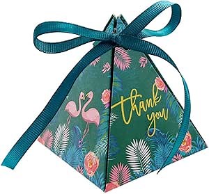 VGOODALL Triangle Gift bo 50pcs Flamingo Paper Boxes Wedding Party Favor Candy Decorative Box with Ribbon