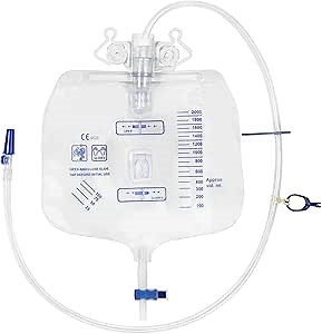 Urinary Drainage Bags 2000mL, 5-Pack Professional Catheter Bags with Unique Anti-Reflux Drip Chamber, Thickened Drainage Tube, Adjustable Clips & Hanging Hook for Home and Hospital Use (5-Pack 2000mL)