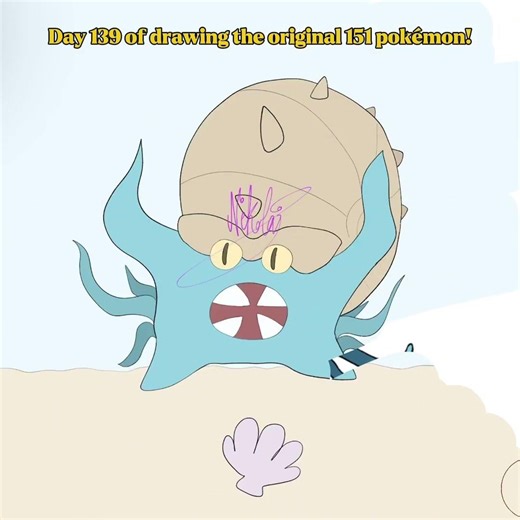 Day 139 of drawing the original 151 pokemon! #pokemon #pokémon #artist #art #omanyte #omastar #shell