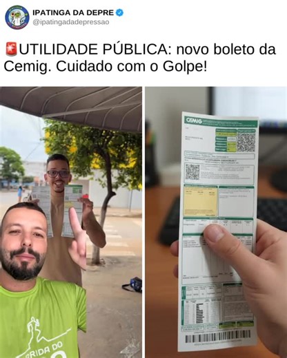 Ipatinga Da Depressão on Instagram: "A Cemig começou a enviar um novo modelo de conta de luz para todo o estado. O objetivo é deixar tudo mais claro e organizado para você! 🧾👇 ✨ O que mudou: • Layout mais simples e fácil de entender • Valor total e data de vencimento em destaque • QR Code para pagamento via PIX • Novo número de identificação da sua unidade consumidora (15 dígitos) 🔎 Cuidado com golpes! Com o novo formato, aumentaram as tentativas de fraude com boletos falsos. Fique atento! ❗