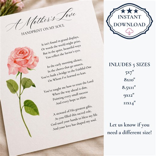 Christian Mother's Day Poem Printable, Faith Based Mom Gift, Scripture Inspired Wall Art, Instant Download, 5 Sizes, Religious Mom Print - Etsy
