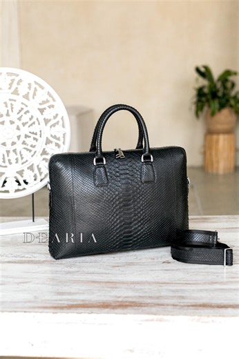 Python Leather Laptop Bag - Exotic Snakeskin Black Briefcase for Business & Documents - Etsy
