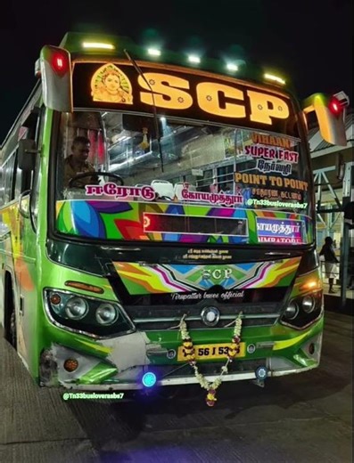 SCP Bus💚💥Night time Last private bus in Erode to coimbatore🔥10: 40 PM...SCP💚Sasi Anna on night duty🤩