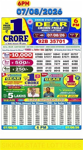 DEAR RESULT 6PM TODAY 🟡 LOTTERY SAMBAD TODAY#DearLottery #SikkimLottery #6PMResult