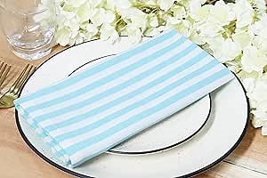 PurpleEssences Plain Striped Cloth Napkins - Set of 12-100% Cotton - 18 x 18 Inch - Spring Easter Summer and Perfect Everyday Use Dinner Napkin - Aqua Blue White