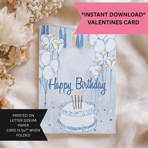 Digital Birthday Card Printable PDF Instant Download Birthday Greeting - Etsy