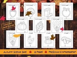 Autumn Cut and Color - Scissor Skills - Instant Download - Preschool - Kindergarten - Homeschool - Worksheets - Etsy UK