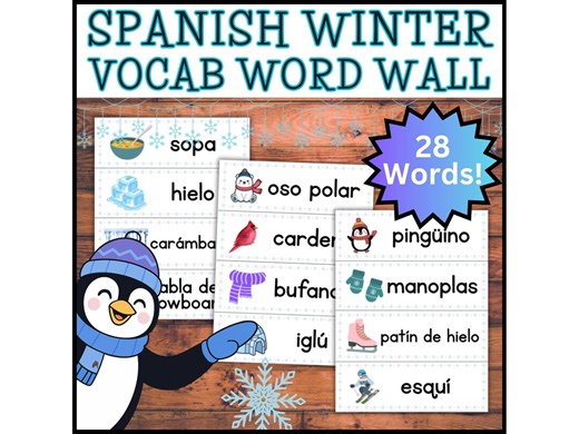 SPANISH LANGUAGE Winter Word Wall! Printable Bilingual Homeschool, Preschool / Kindergarten January Vocabulary Write the Room, Sight Words - Etsy
