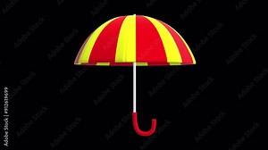 3D Rotating Umbrella on a Transparent Background. Umbrella Seamless Loop. 4K