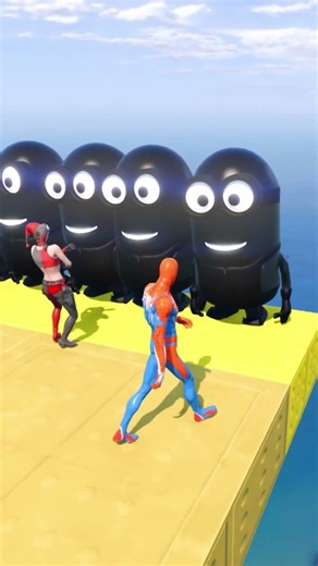GTA 5 Epic Spiderman Ragdolls and Super Heroes Minions Jumps/fails #shorts #short