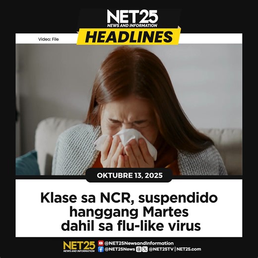 Sinuspinde ng DepEd-NCR ang face-to-face classes sa mga pampublikong paaralan sa buong Metro Manila mula Oktubre 13 hanggang 14 dahil sa pagtaas ng kaso ng influenza-like illnesses sa mga mag-aaral. #DepEd #MetroManila #FluAlert #SchoolSuspension #NET25NewsandInformation | NET25 News and Information