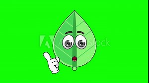 Animation of leaf cartoon with a shushing face, finger over pursed lips