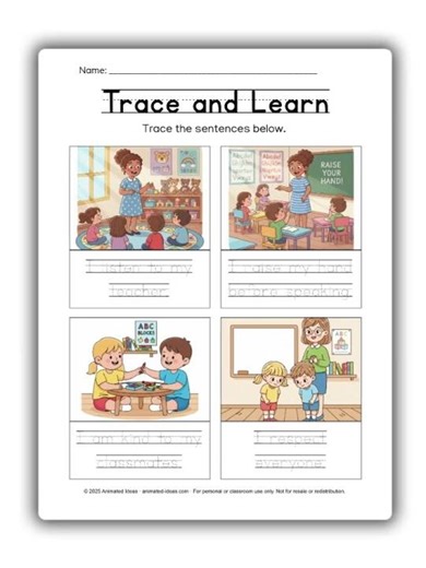 Preschool Classroom Rules | Free Printable Worksheets for Kids | Animated Ideas