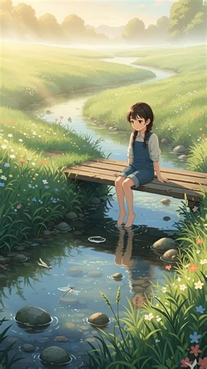 Cozy Anime Morning Routine by the Stream | Relaxing Nature #ghiblistyle #viral
