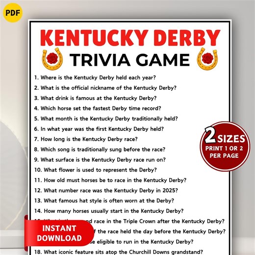 Kentucky Derby Trivia Game, Printable Kentucky Derby Games, Horse Trivia Game, Derby Party, Horse Race Game, Derby Games for Kids & Adults - Etsy