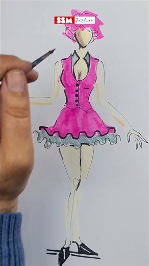 Draw This Pink Dress! 🎨 Fashion Sketch Tutorial | SSM Fashion #shorts