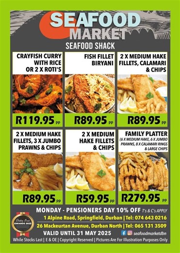 Craving a delicious Seafood Meal? 😁 Look no further than Seafood Shack, conveniently located inside your local Seafood Market! 😎 Whether you're looking to sit down and savour the flavors or grab a quick and tasty takeaway, we've got a mouthwatering selection for you. 😋 Check out a few of our current meal offerings: 🦞Crayfish Curry with Rice: A rich and aromatic curry featuring succulent crayfish. 🐟Fish Fillet Biryani: Fragrant rice layered with flavourful fish fillets and spices. 🎣2x Mediu