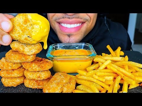 ASMR CHICKEN NUGGETS CHEESE SAUCE FRIES MUKBANG EATING CRUNCHY FOOD SOUNDS JERRY NO TALKING