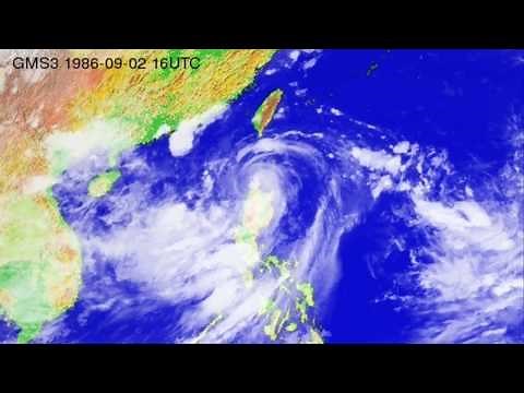 Typhoon Wayne (1986) - GMS infrared images and daily weather maps