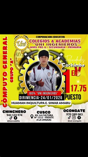 CÓMPUTO GENERAL Estudiante 100% UNI Tú También Formate con la Corporación Educativa UNI Ingenieros #unsaac #colegio #academia #dirimencia #educacion @Raúlito