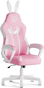 Pink Gaming Chair for Girls, Kawaii Gamer Chair for Teens Adults Women Computer Chair Ergonomic PC Chair with Lumbar Support, Gift, Bunny Chair(Pink-White)