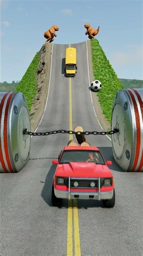 Car & School Bus vs Chained Hydraulic Crush - BeamNG.drive