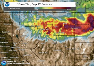 1.1K views · 22 reactions | This smoke projection from the High-Resolution Rapid Refresh computer model depicts smoke from wildfires in the Pacific Northwest moving southwestward over Northern Nevada tonight and Thursday morning. This smoke will progress southward into Central Nevada Thursday afternoon. | US National Weather Service Elko NV | Facebook