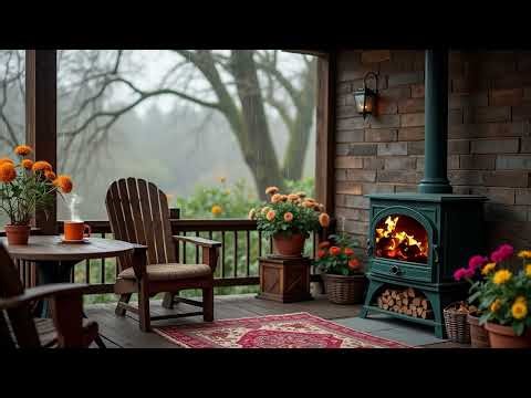 🌧️🔥Super Comfy Spring Rain & Cozy Fire | Gentle Thunder, Chirping Birds | 2 Hour Ambience ☕