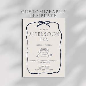 Customizable Elegant Afternoon Tea Invitation Template – Digital Download Design With Teacup & Bow Frame – Minimal Vintage Editable Invite - Etsy
