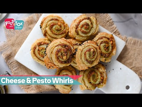 Cheese And Pesto Whirls | How To Make Cheese And Pesto Pinwheels | Puff Pastry Cheese Pinwheels