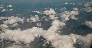View From Airplane Window On Snow-capped Peaks Of Mount Elbrus And Main Caucasian Range. Travel And Tourism Around World. Elbrus Is Highest Mountain In Europe. Mountains range. Caucasus.