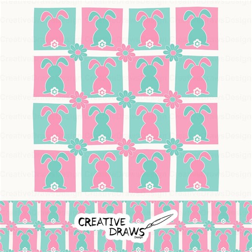 Bunny Floral Checker Sublimation PNG and Seamless Pattern Set, Easter Digital Download - Etsy