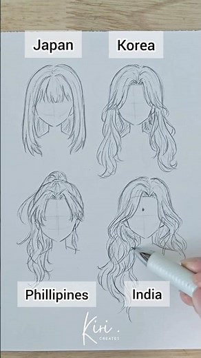 How to draw anime hair Japan vs Korea vs Philippines vs India #howtodraw #animetutorial #draw