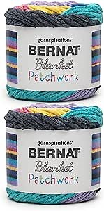 Bernat Blanket Patchwork 90S Vibe Yarn - 2 Pack of 300g / 10.5oz - 100% Polyester - #6 Super Bulky - 220Yards - Knitting/Crochet