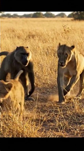 Baboon Pranks Lion Cub